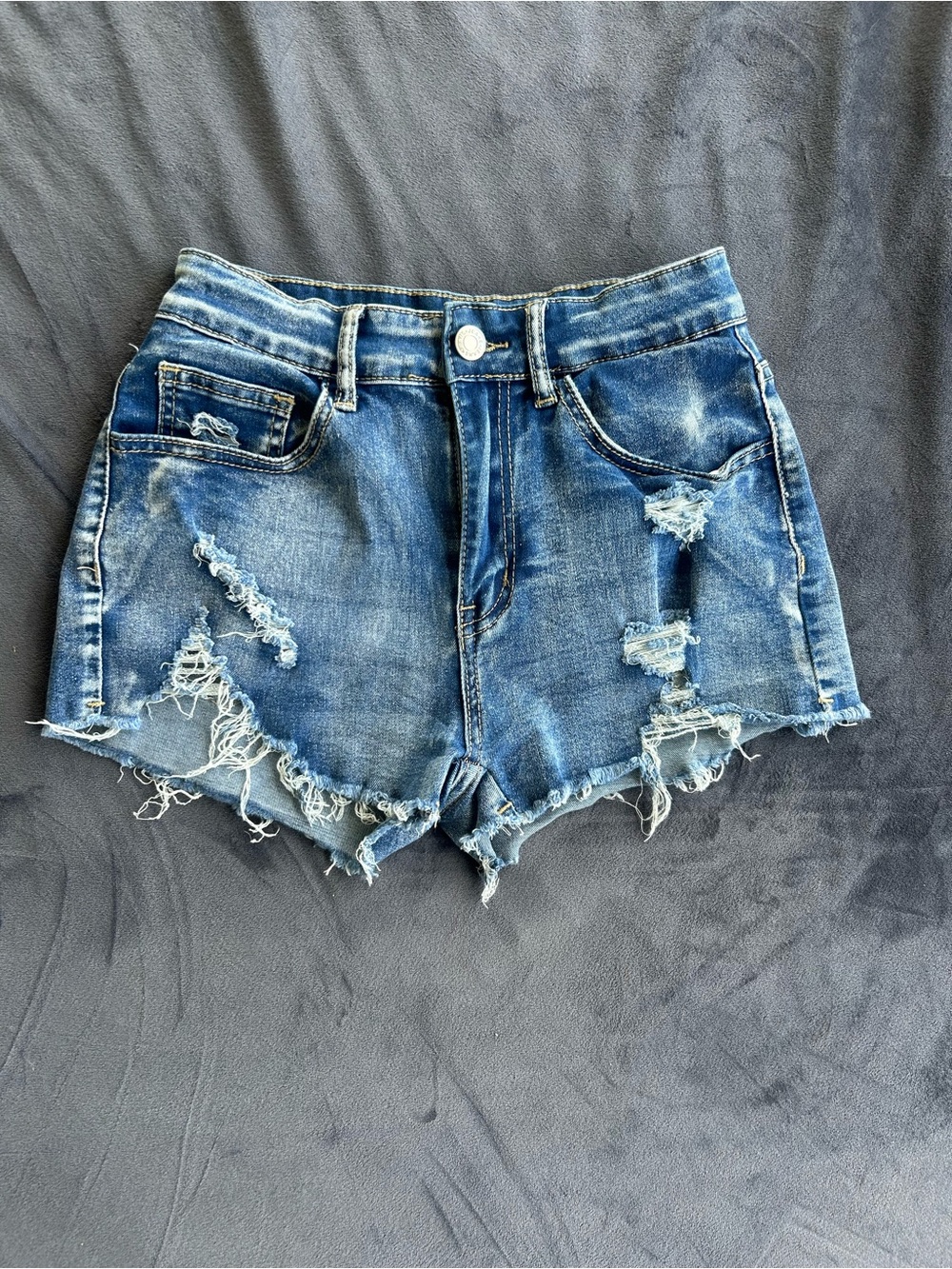 Distressed High-Waist Blue Denim Shorts
